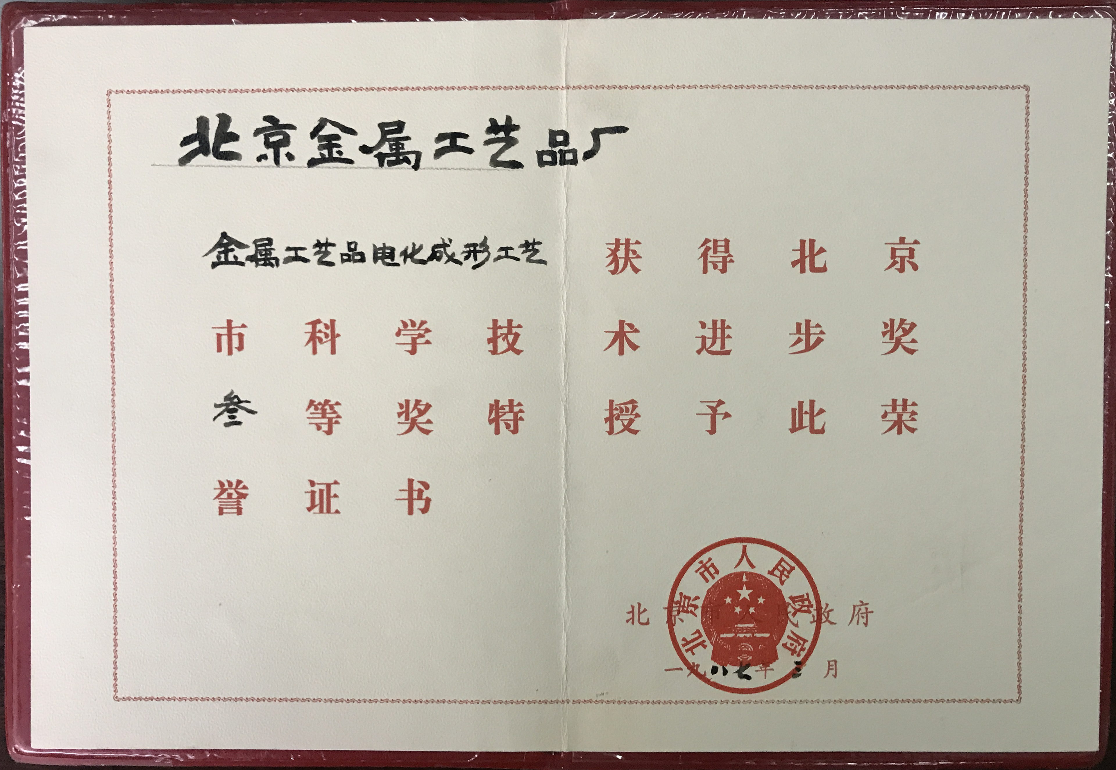 北京市科學技術進步獎三等獎